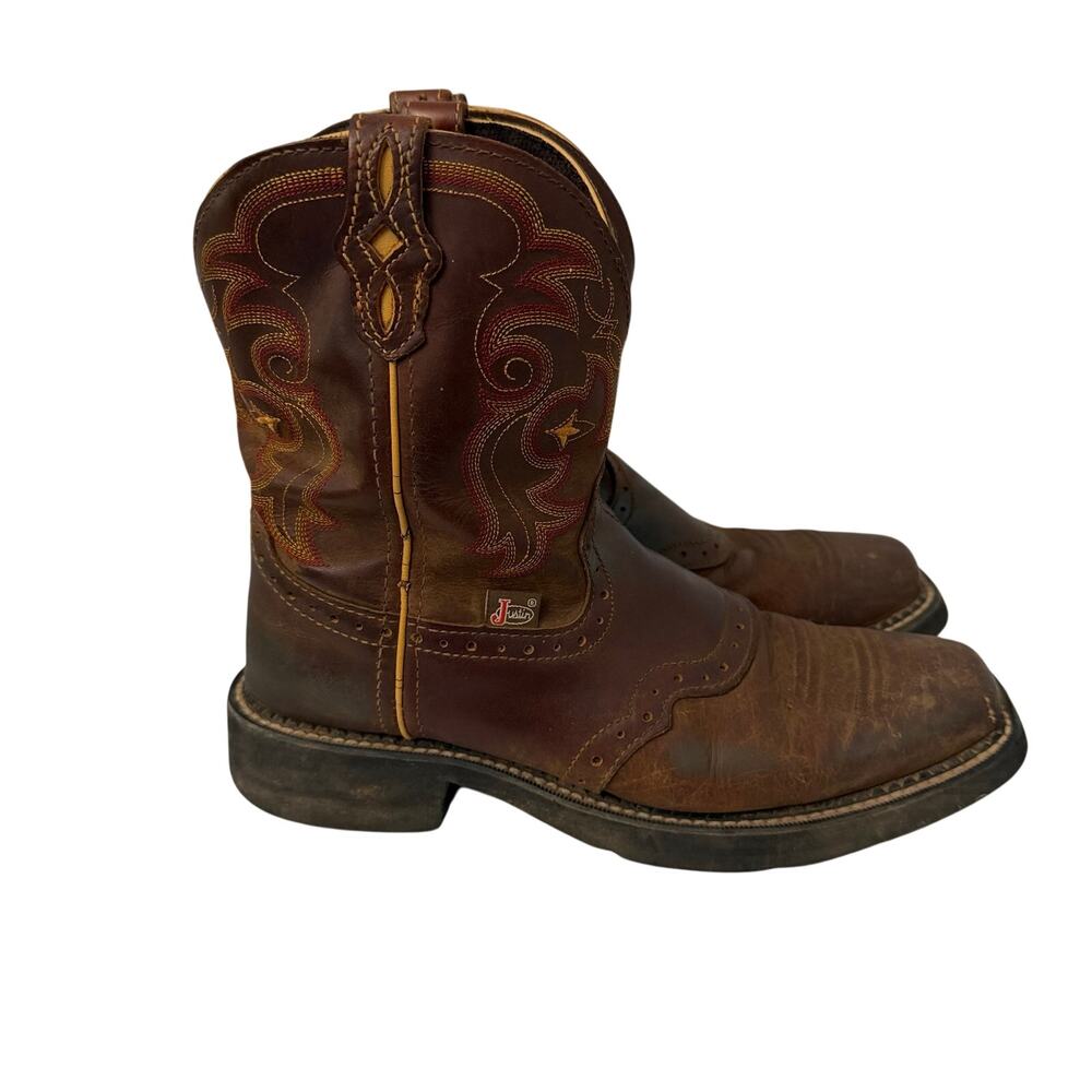 Justin Gypsy Boots Womens Size 8.5 B Brown Leather Square Toe Cowgirl Western